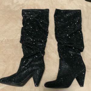 INC International Concepts Women’s GERII3F Pewter Studded Knee High Boots